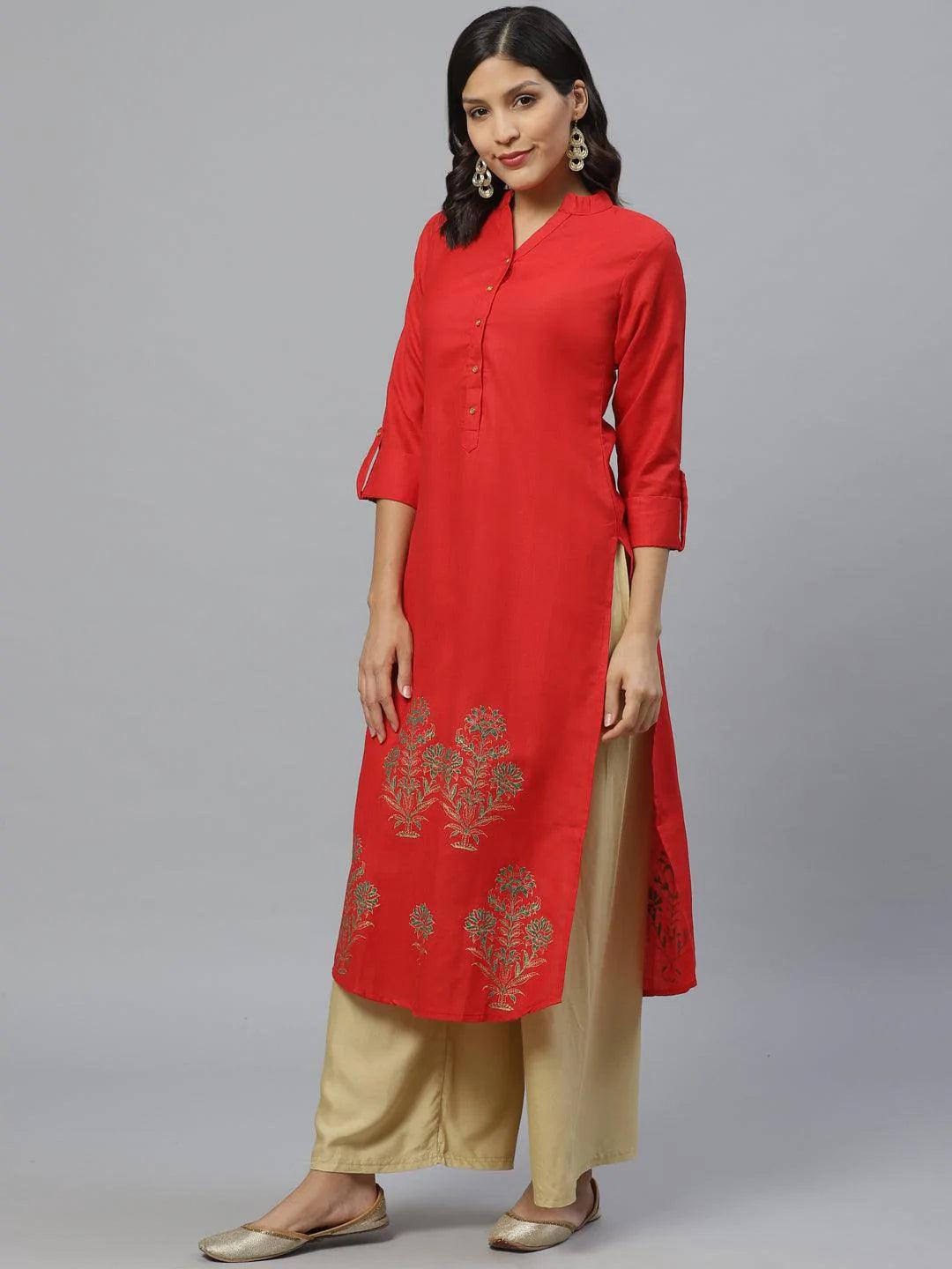 Red Printed Cotton Kurta