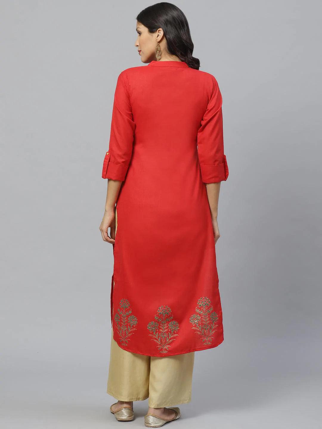 Red Printed Cotton Kurta