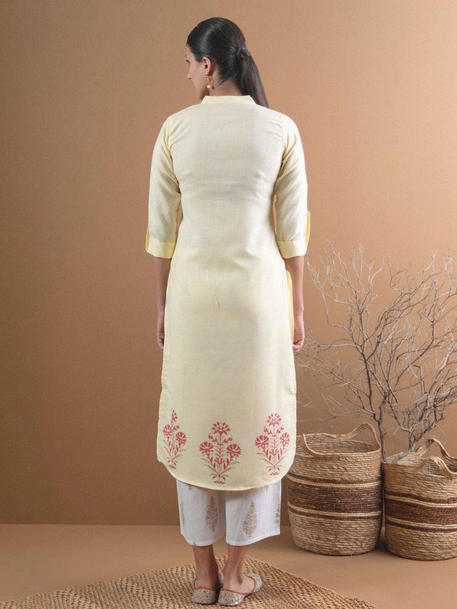 Yellow Printed Cotton Kurta