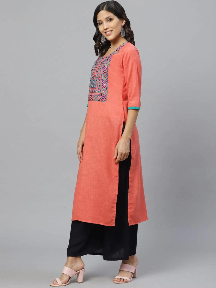 Pink Embroidered Cotton Kurta - ShopLibas