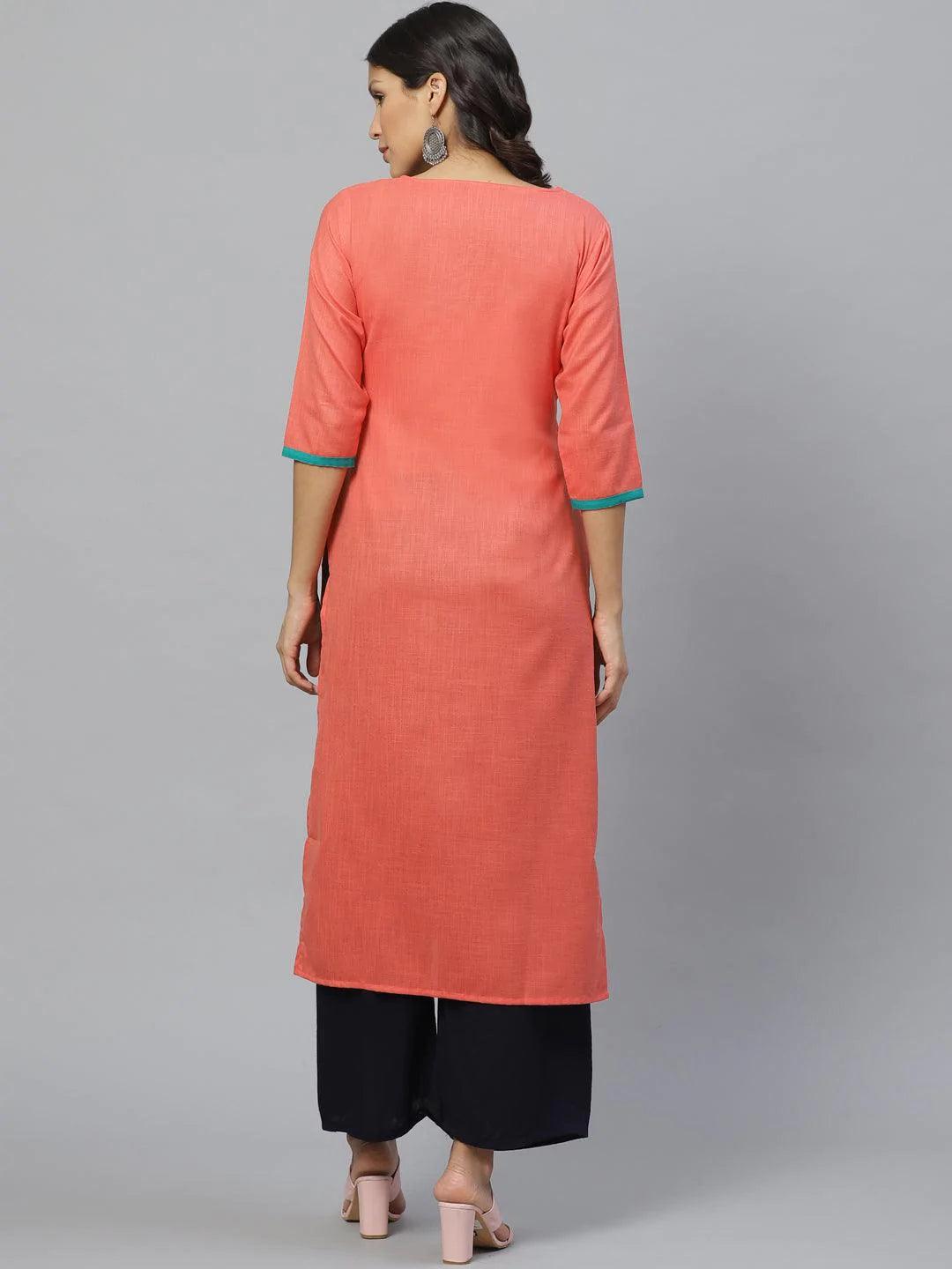 Pink Embroidered Cotton Kurta