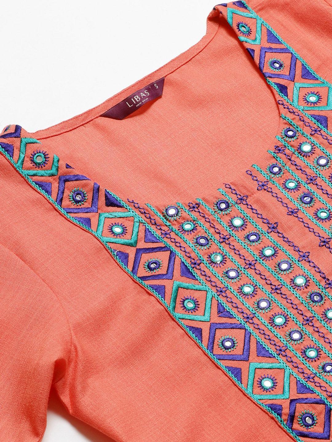 Pink Embroidered Cotton Kurta