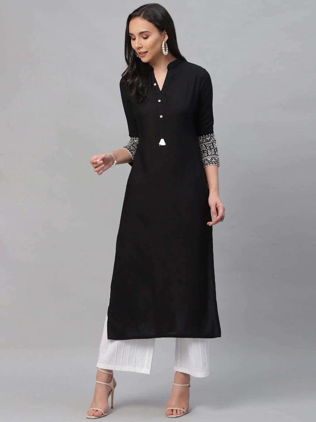 Black Solid Rayon Kurta