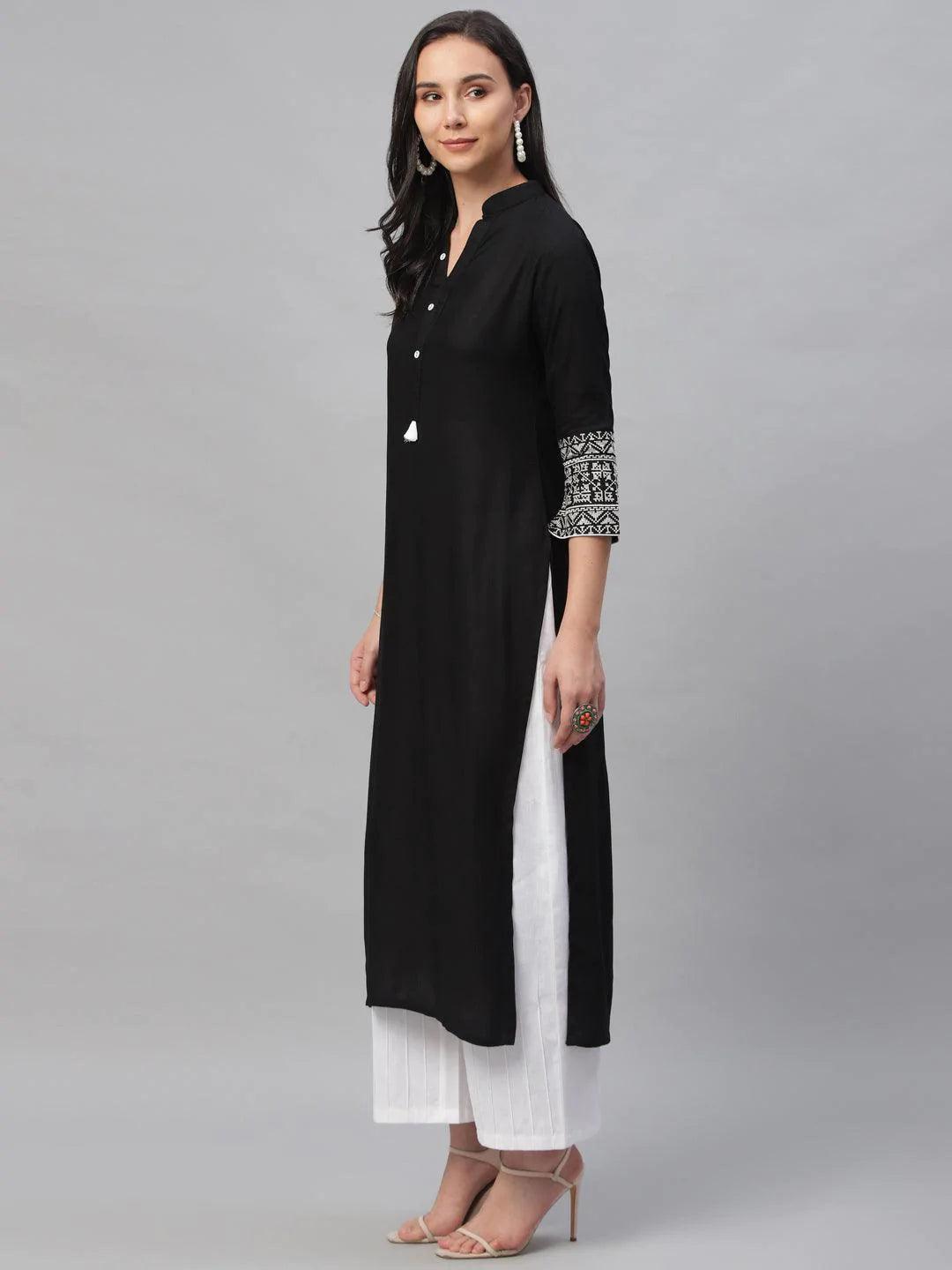 Black Solid Rayon Kurta