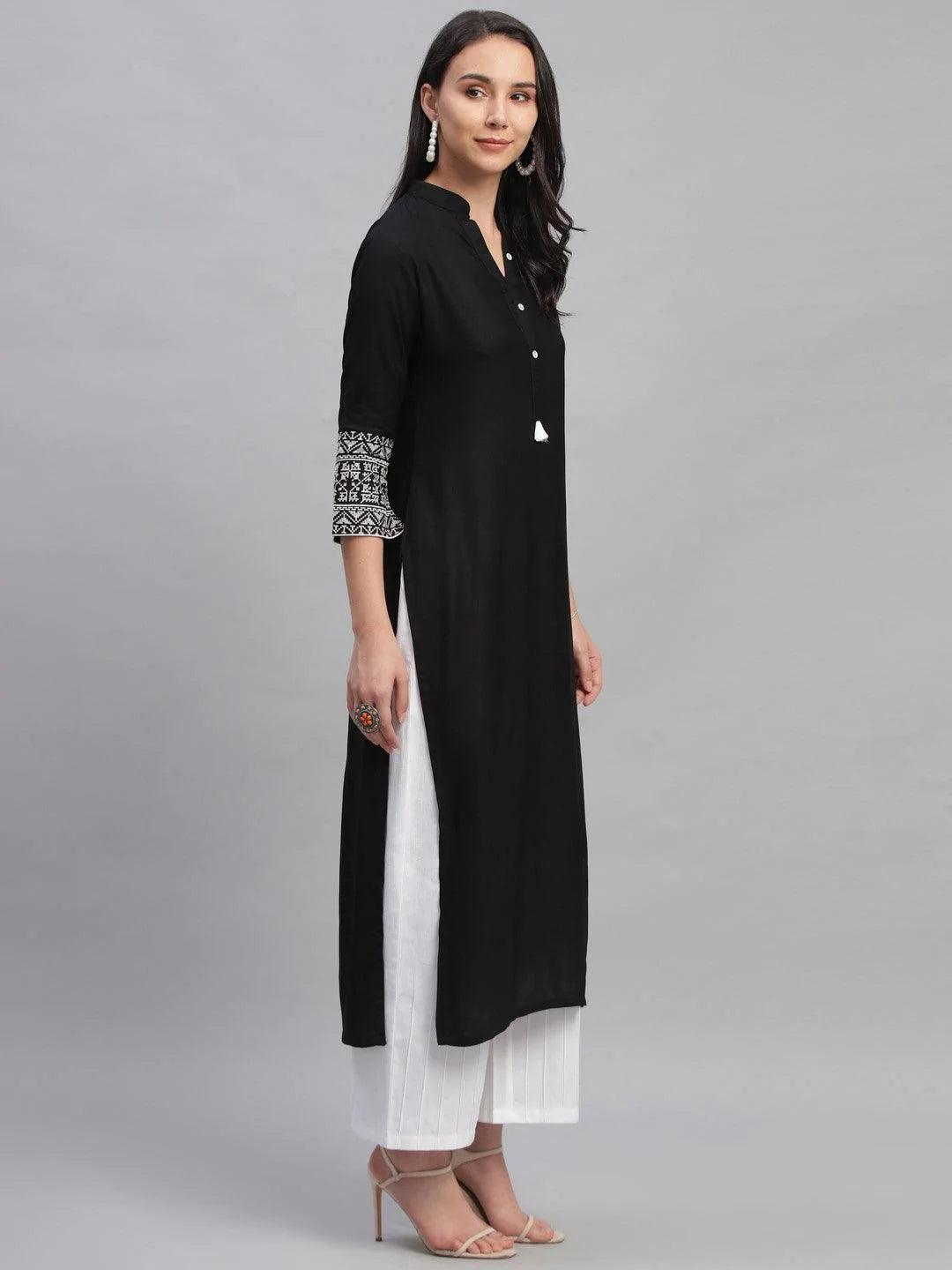 Black Solid Rayon Kurta