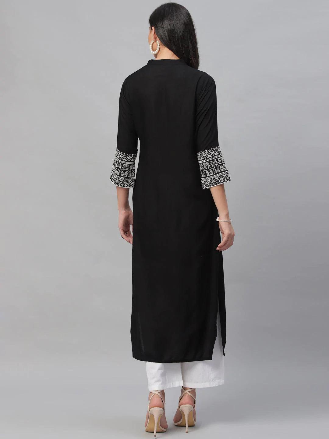 Black Solid Rayon Kurta