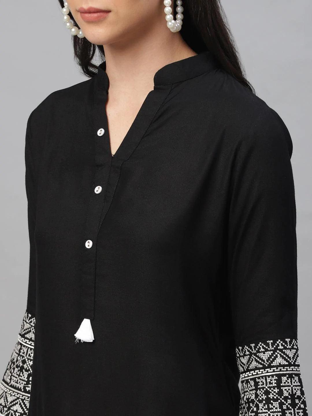 Black Solid Rayon Kurta