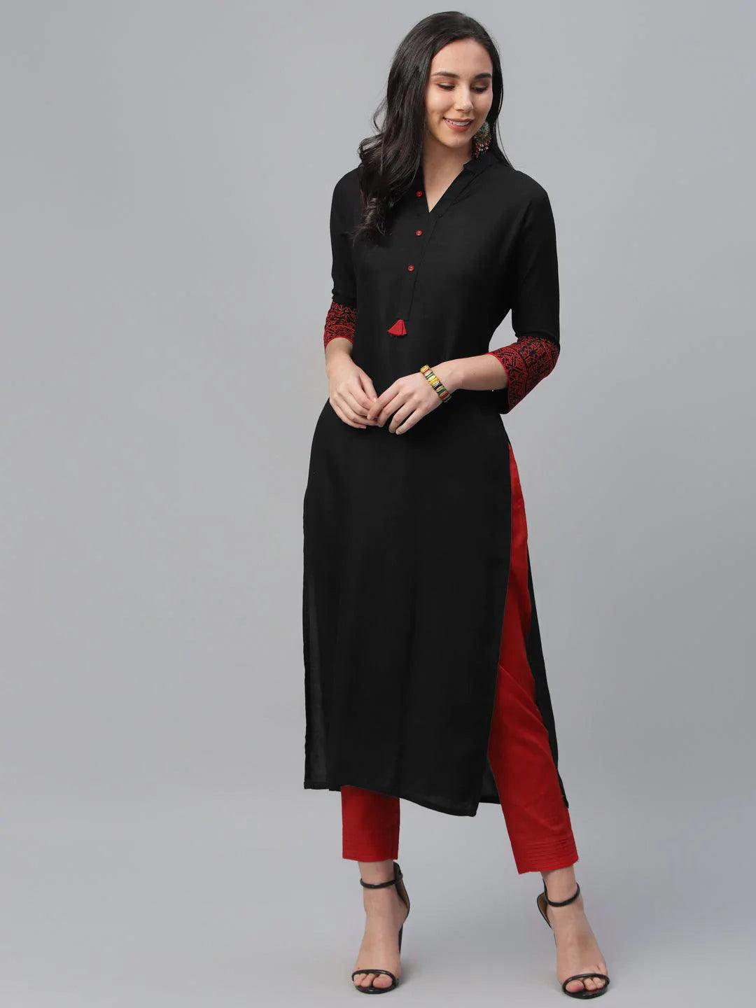 Black Solid Rayon Kurta