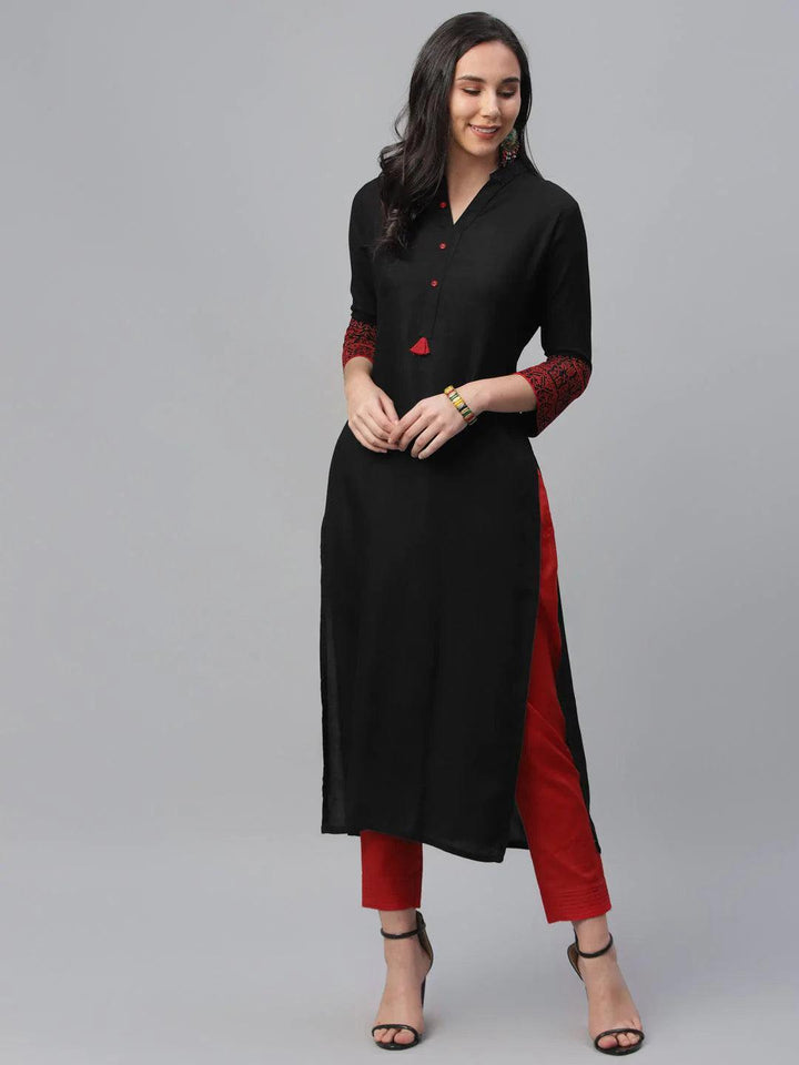 Black Solid Rayon Kurta - ShopLibas