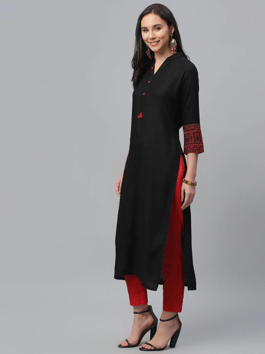 Black Solid Rayon Kurta