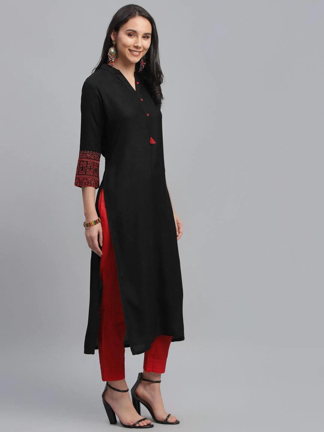 Black Solid Rayon Kurta