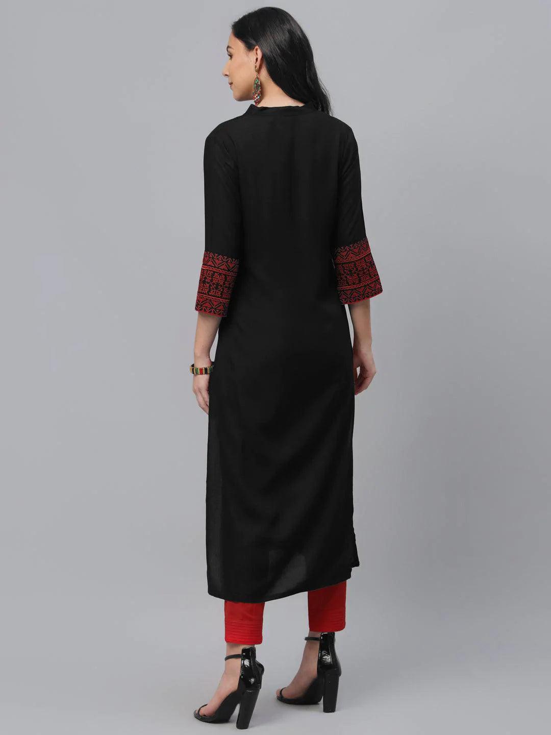 Black Solid Rayon Kurta