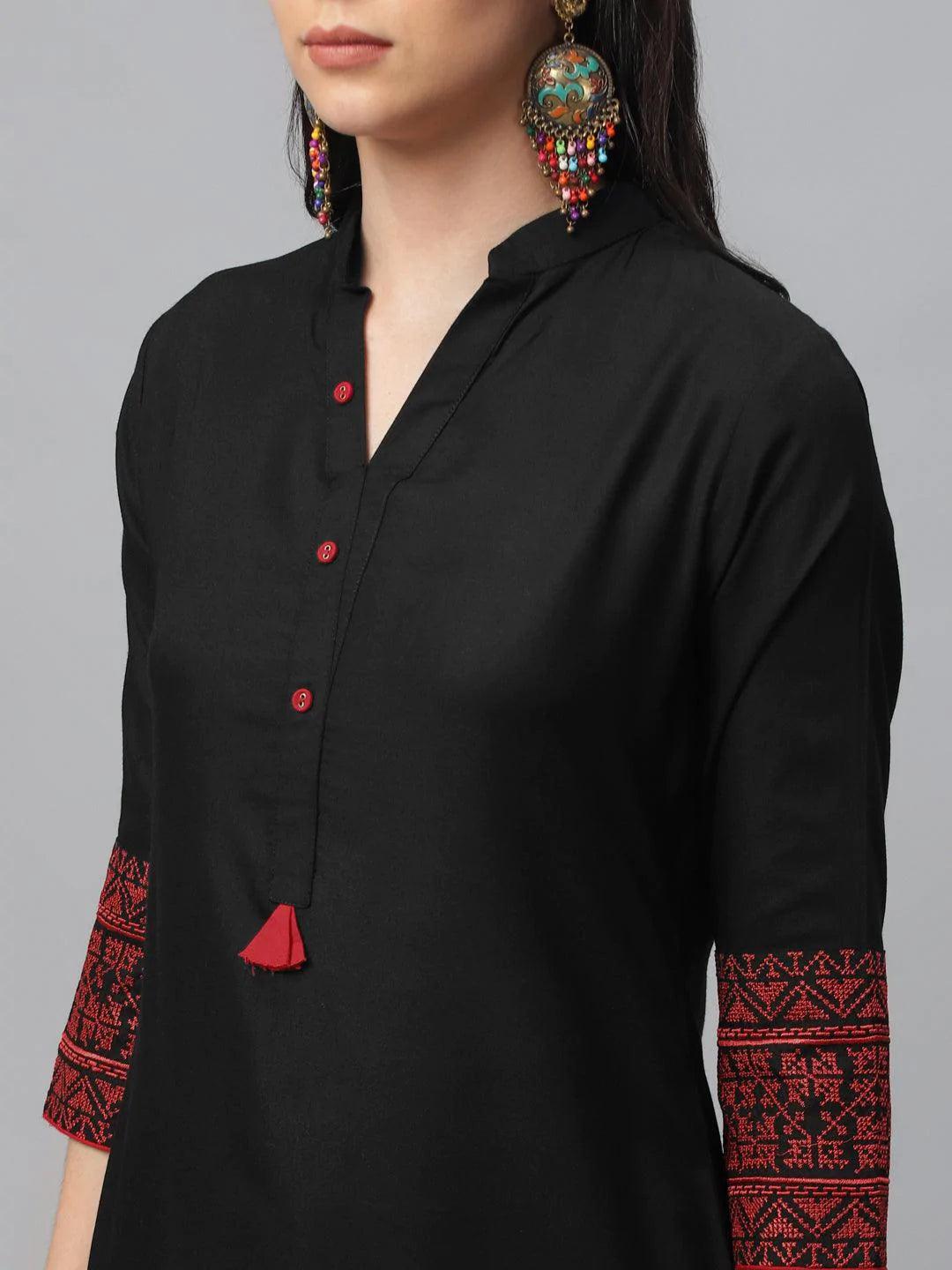 Black Solid Rayon Kurta