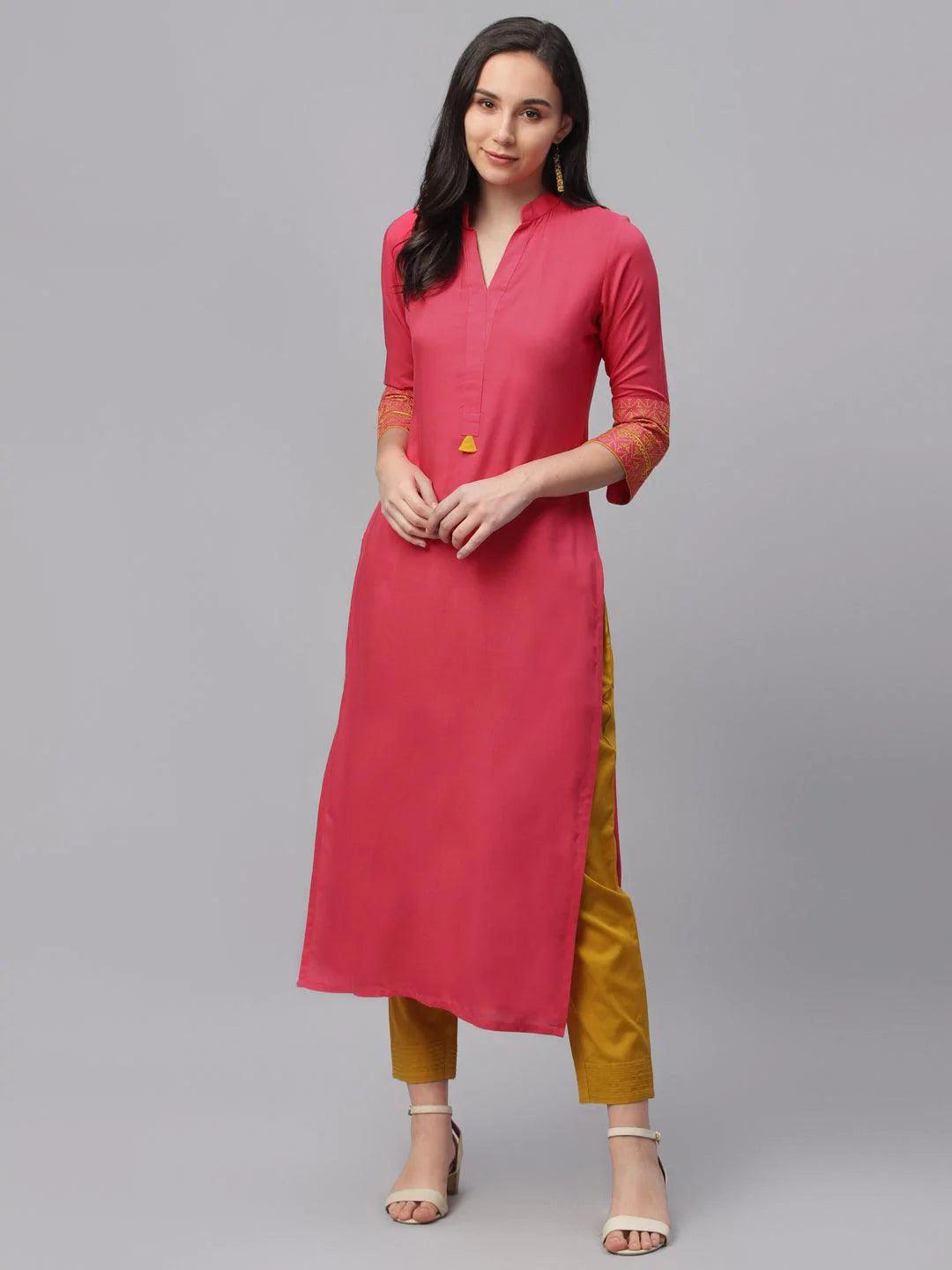 Pink Solid Rayon Kurta - ShopLibas