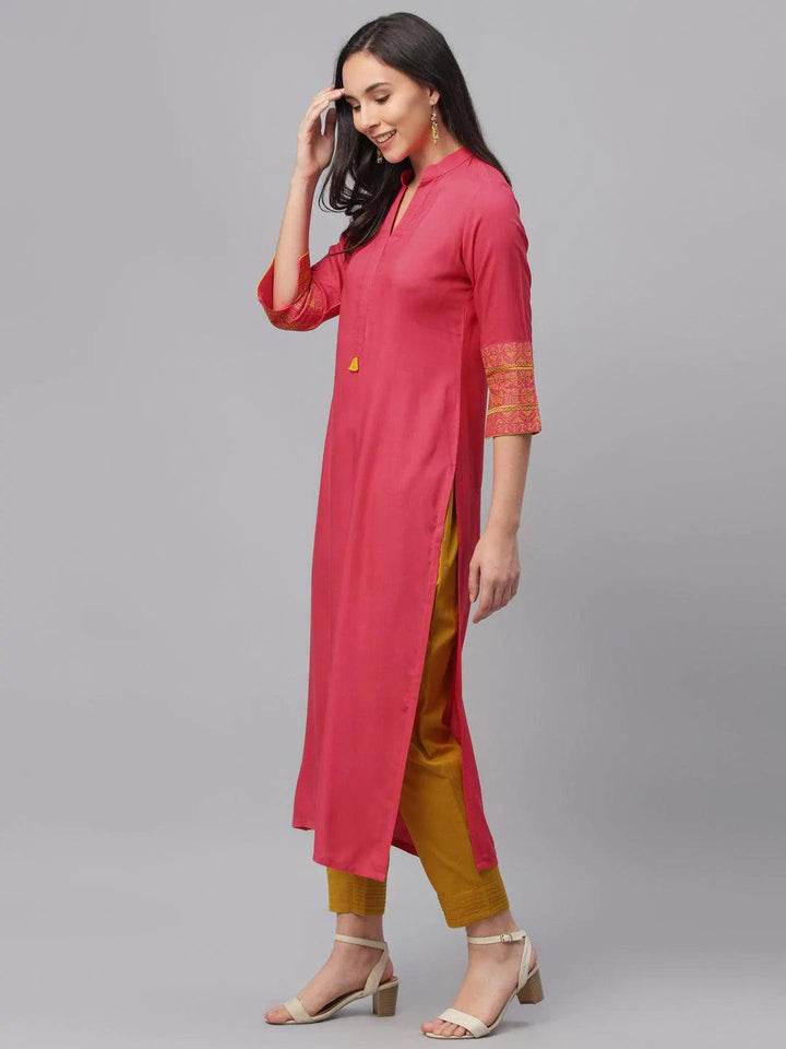 Pink Solid Rayon Kurta - ShopLibas