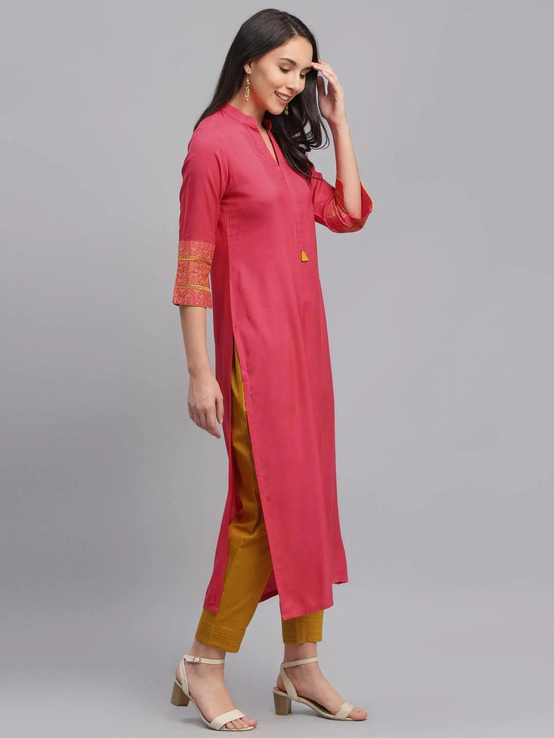 Pink Solid Rayon Kurta - ShopLibas