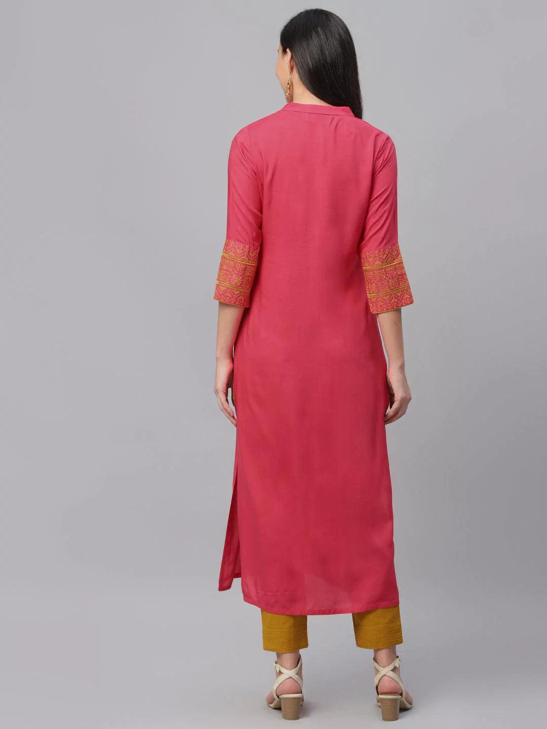 Pink Solid Rayon Kurta - ShopLibas