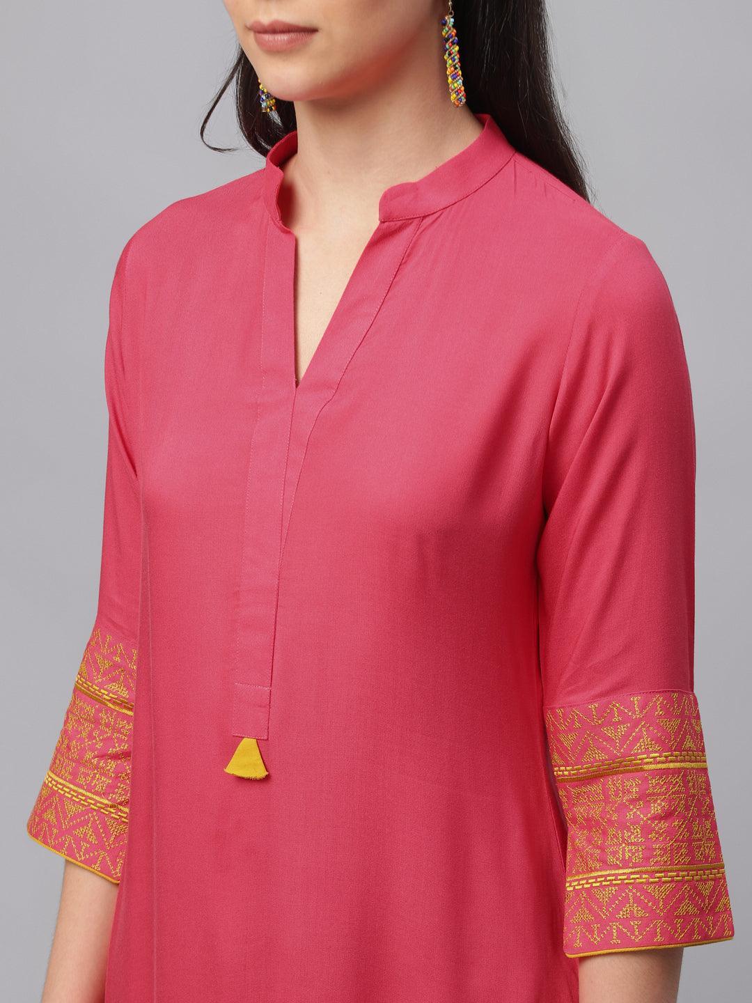 Pink Solid Rayon Kurta - ShopLibas