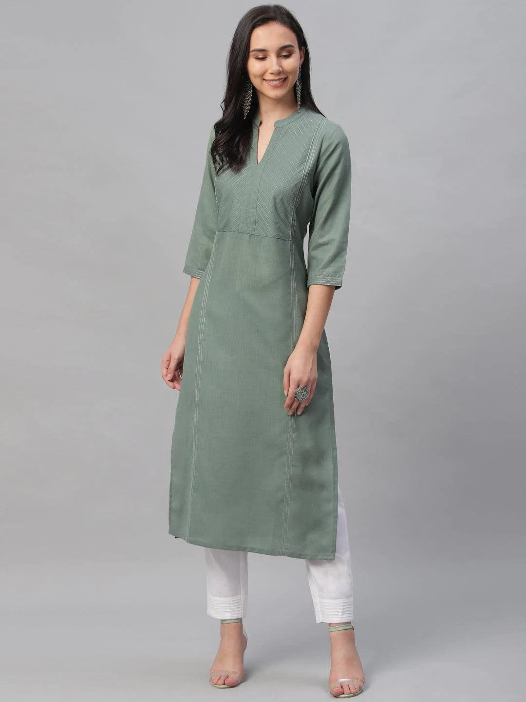 Green Solid Cotton Kurta