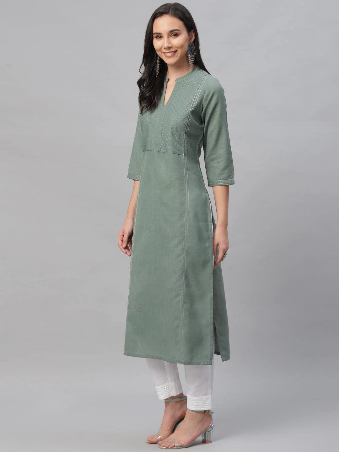 Green Solid Cotton Kurta