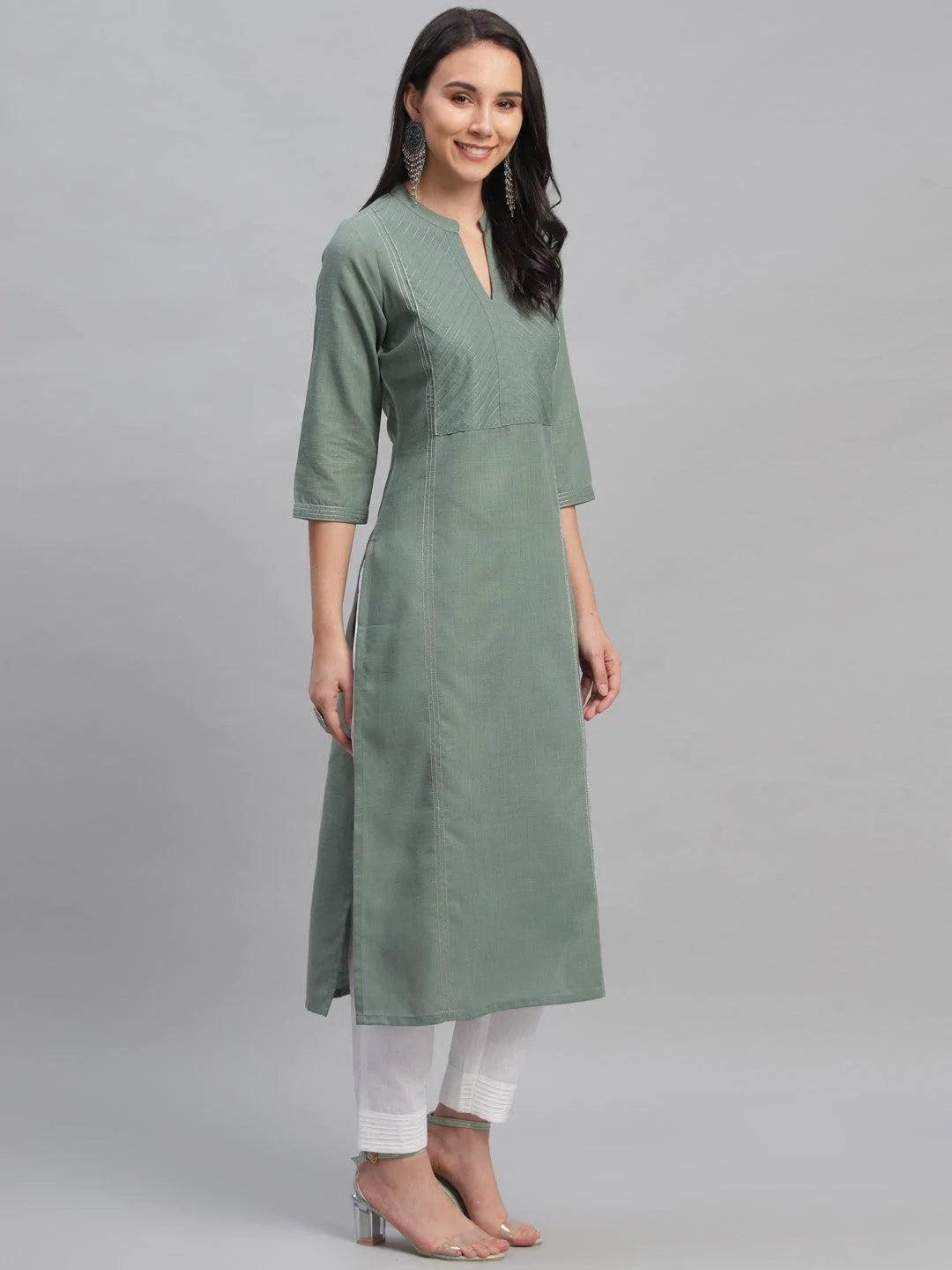 Green Solid Cotton Kurta