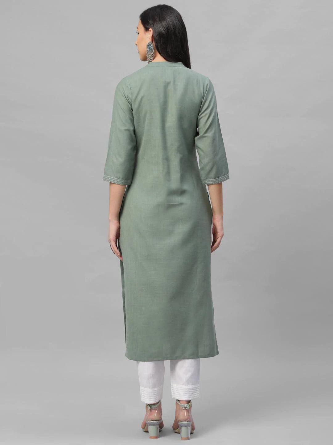 Green Solid Cotton Kurta