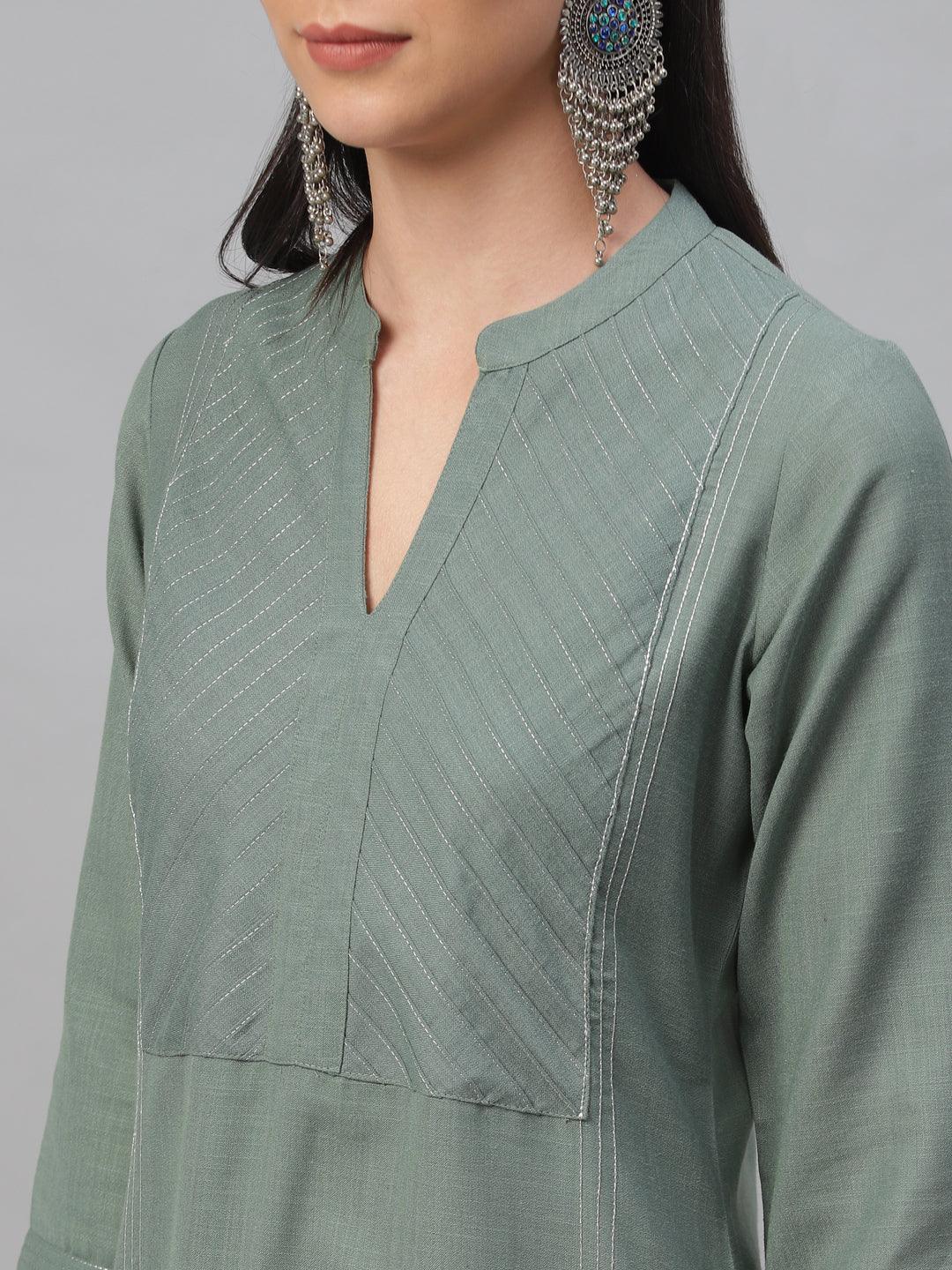 Green Solid Cotton Kurta