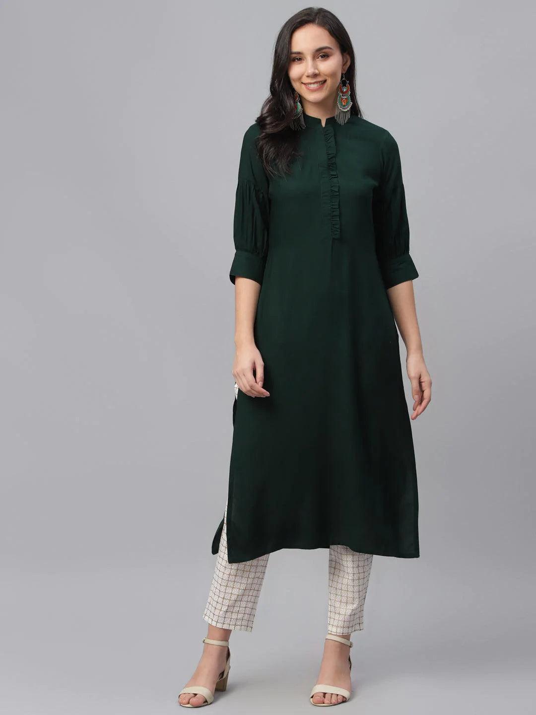 Green Solid Rayon Kurta