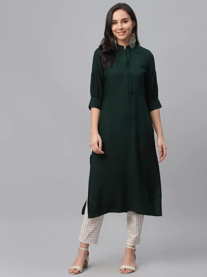 Green Solid Rayon Kurta - ShopLibas