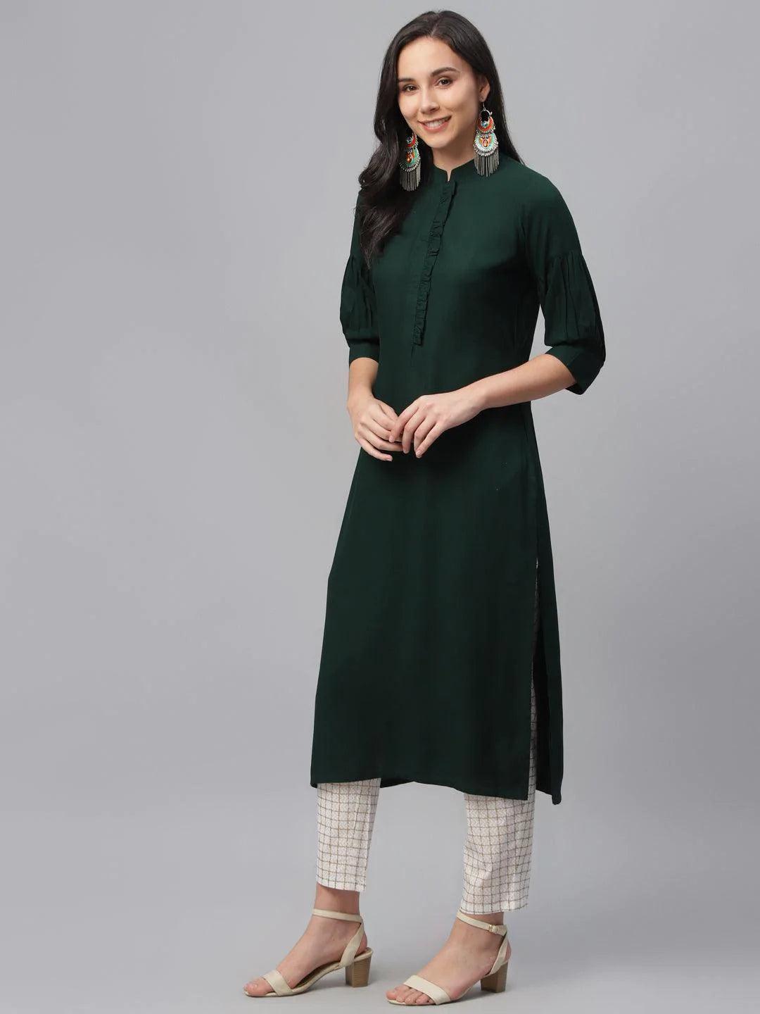 Green Solid Rayon Kurta