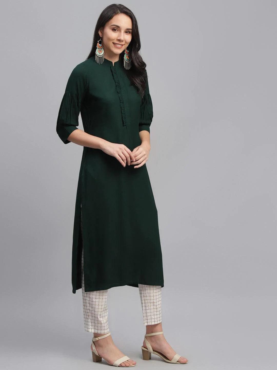 Green Solid Rayon Kurta