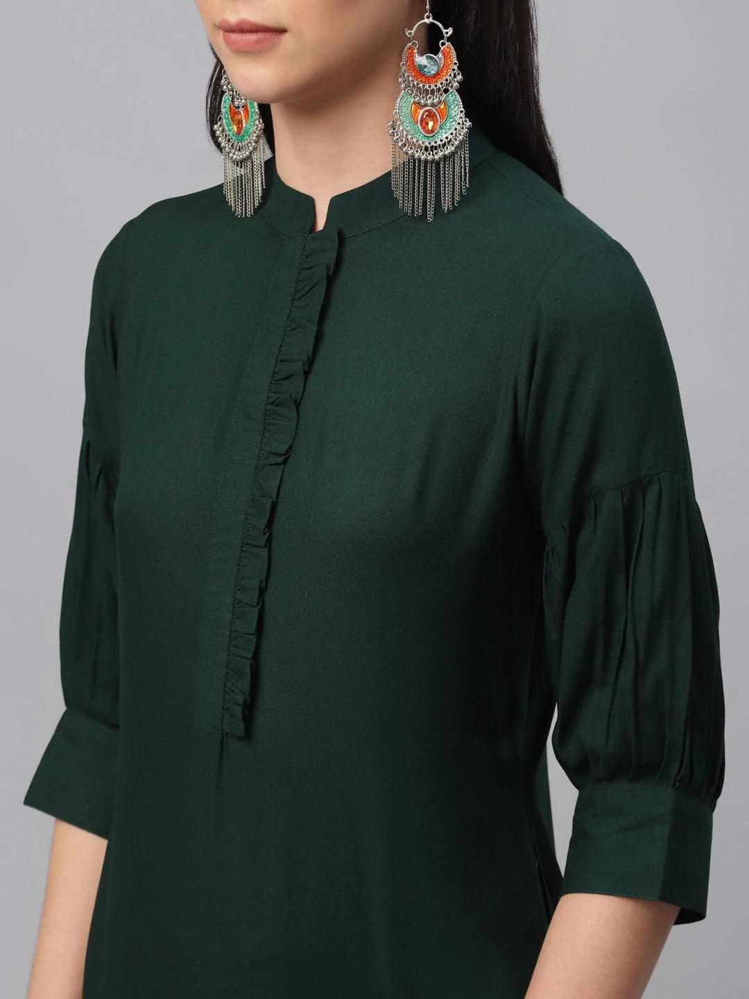 Green Solid Rayon Kurta