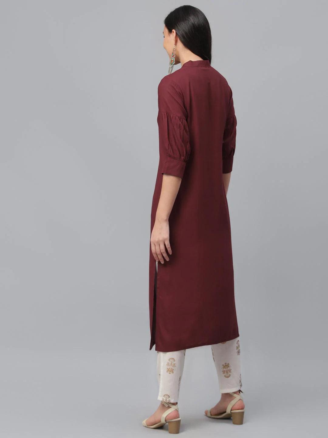 Maroon Solid Rayon Kurta