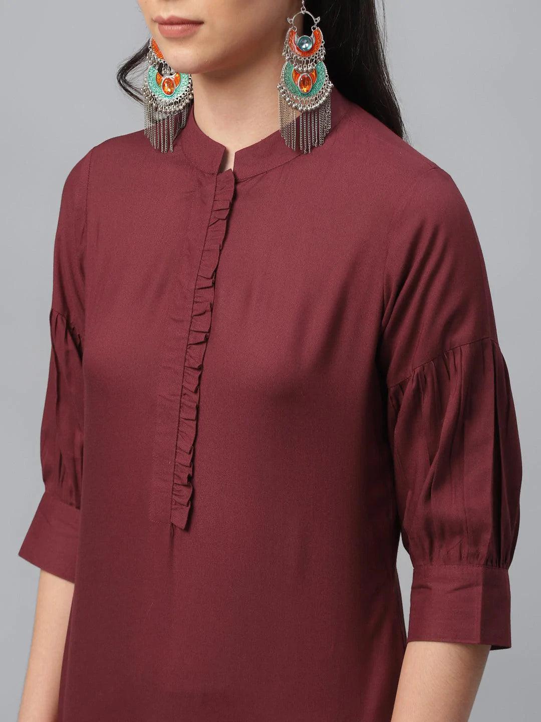 Maroon Solid Rayon Kurta