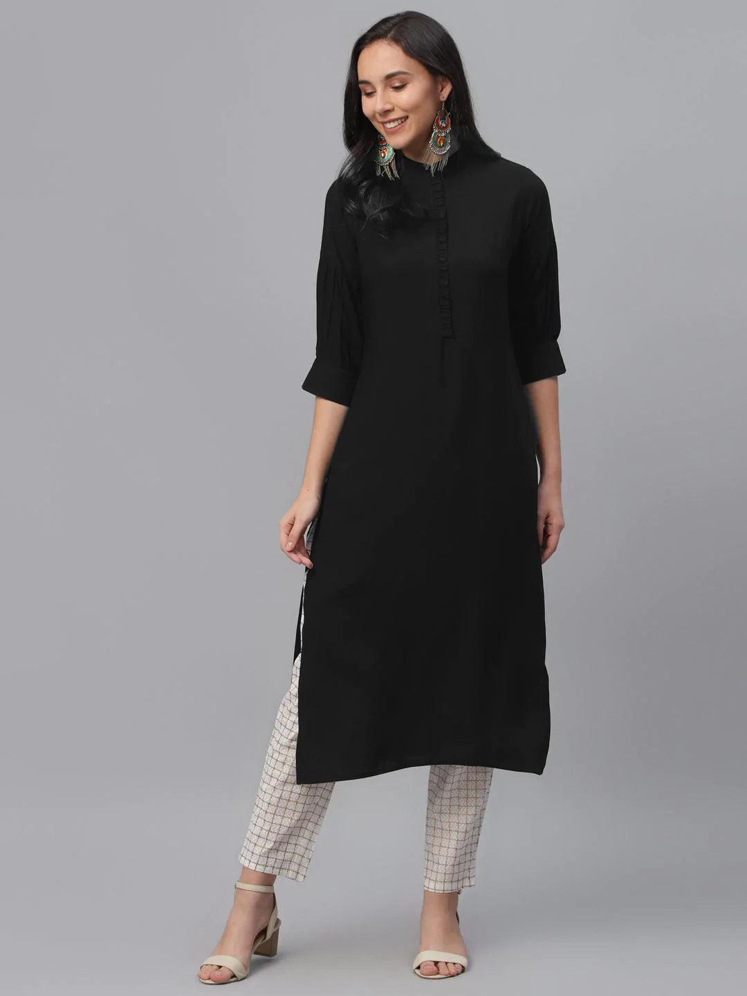 Black Solid Rayon Kurta