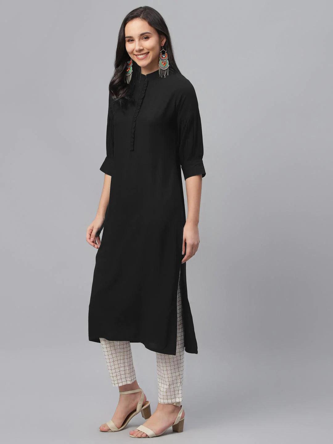 Black Solid Rayon Kurta