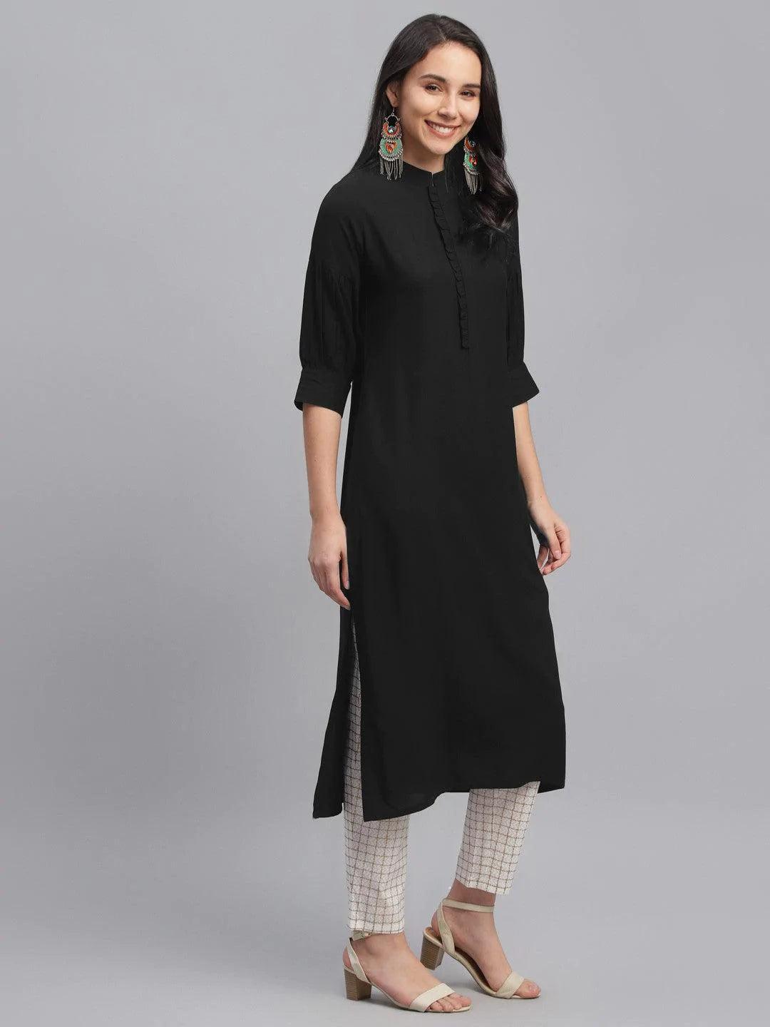 Black Solid Rayon Kurta