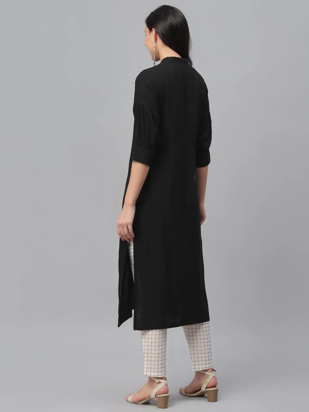 Black Solid Rayon Kurta