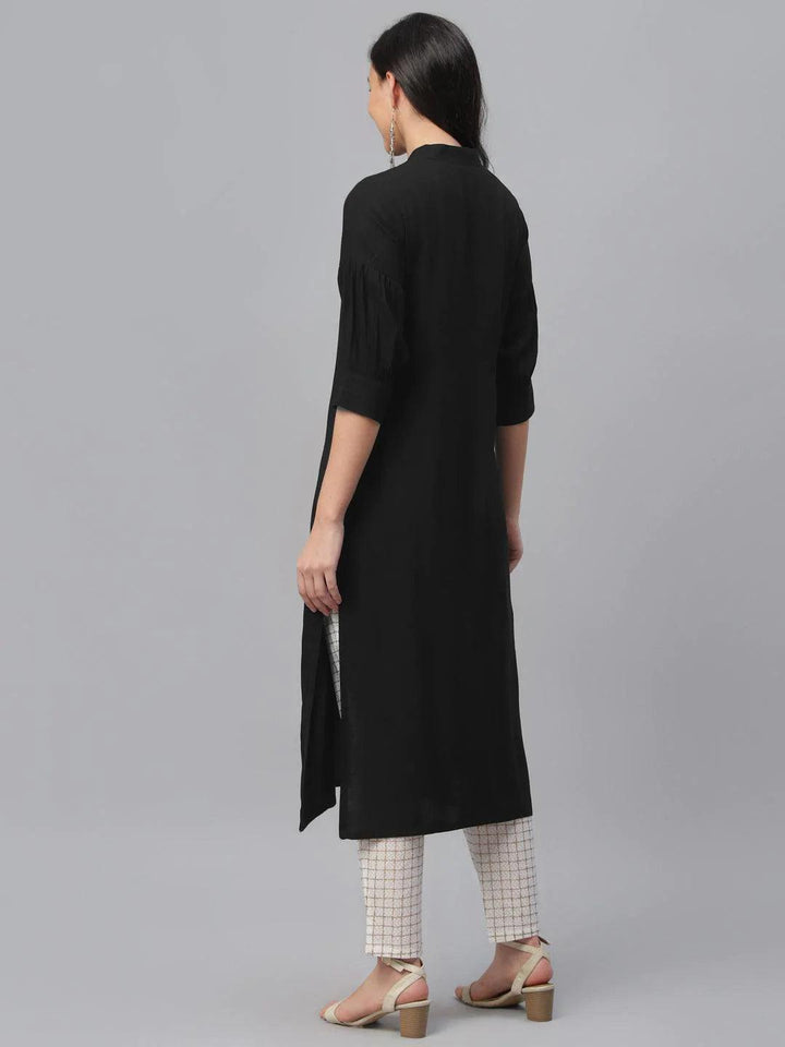 Black Solid Rayon Kurta - ShopLibas