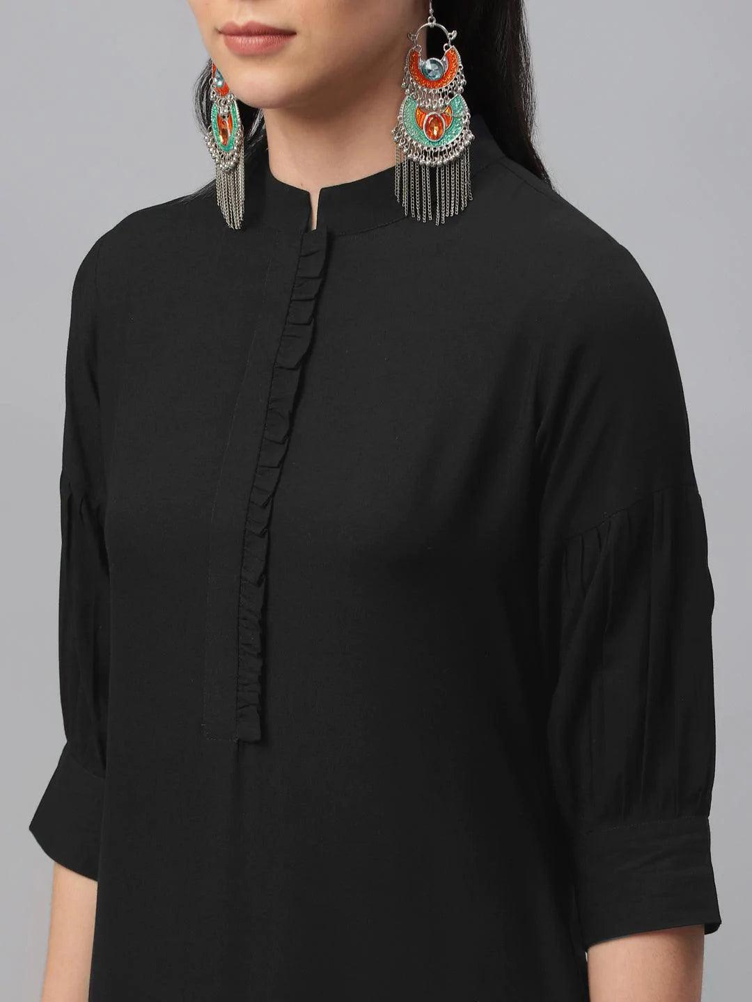 Black Solid Rayon Kurta