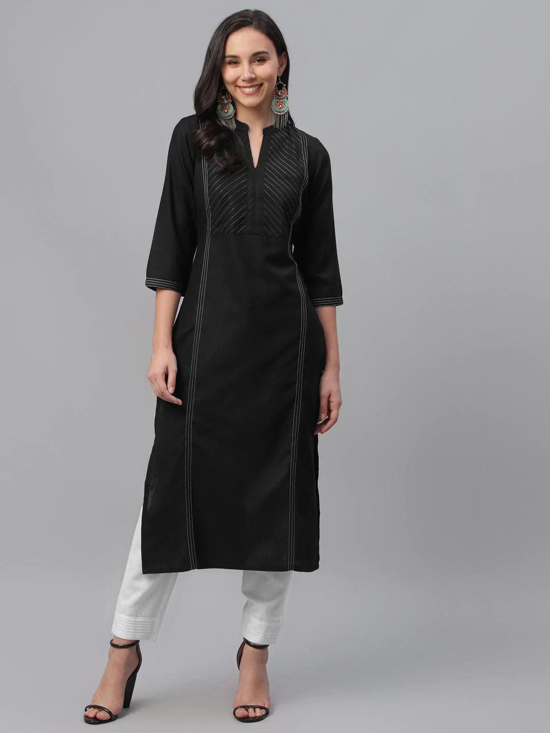 Black Solid Cotton Kurta