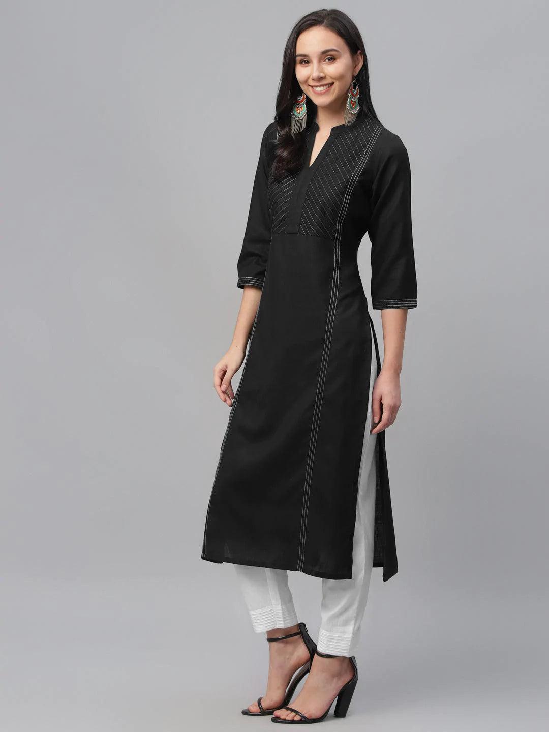 Black Solid Cotton Kurta