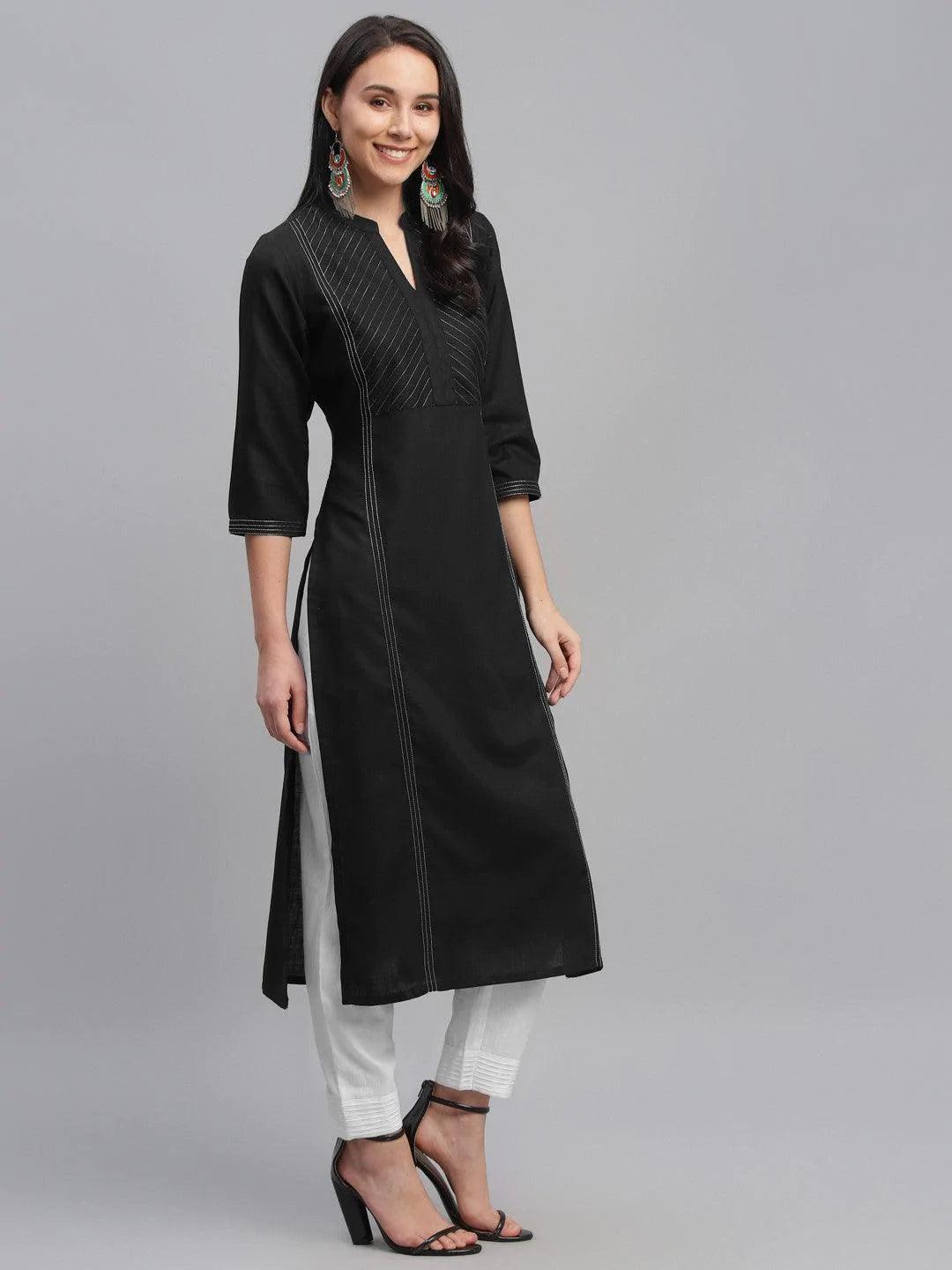 Black Solid Cotton Kurta