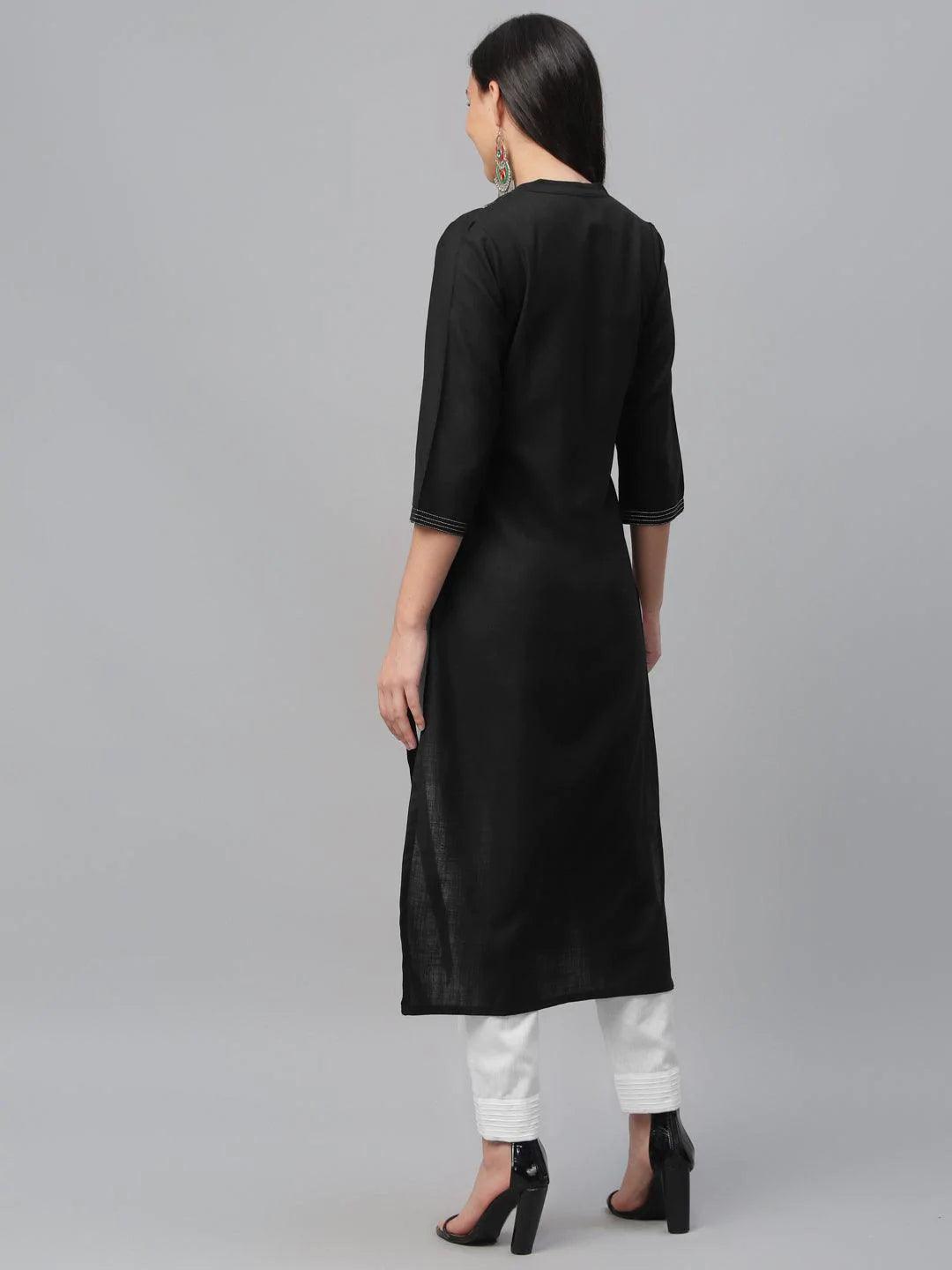 Black Solid Cotton Kurta