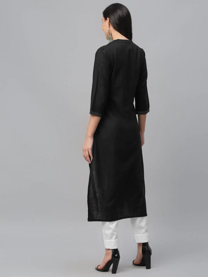 Black Solid Cotton Kurta - ShopLibas