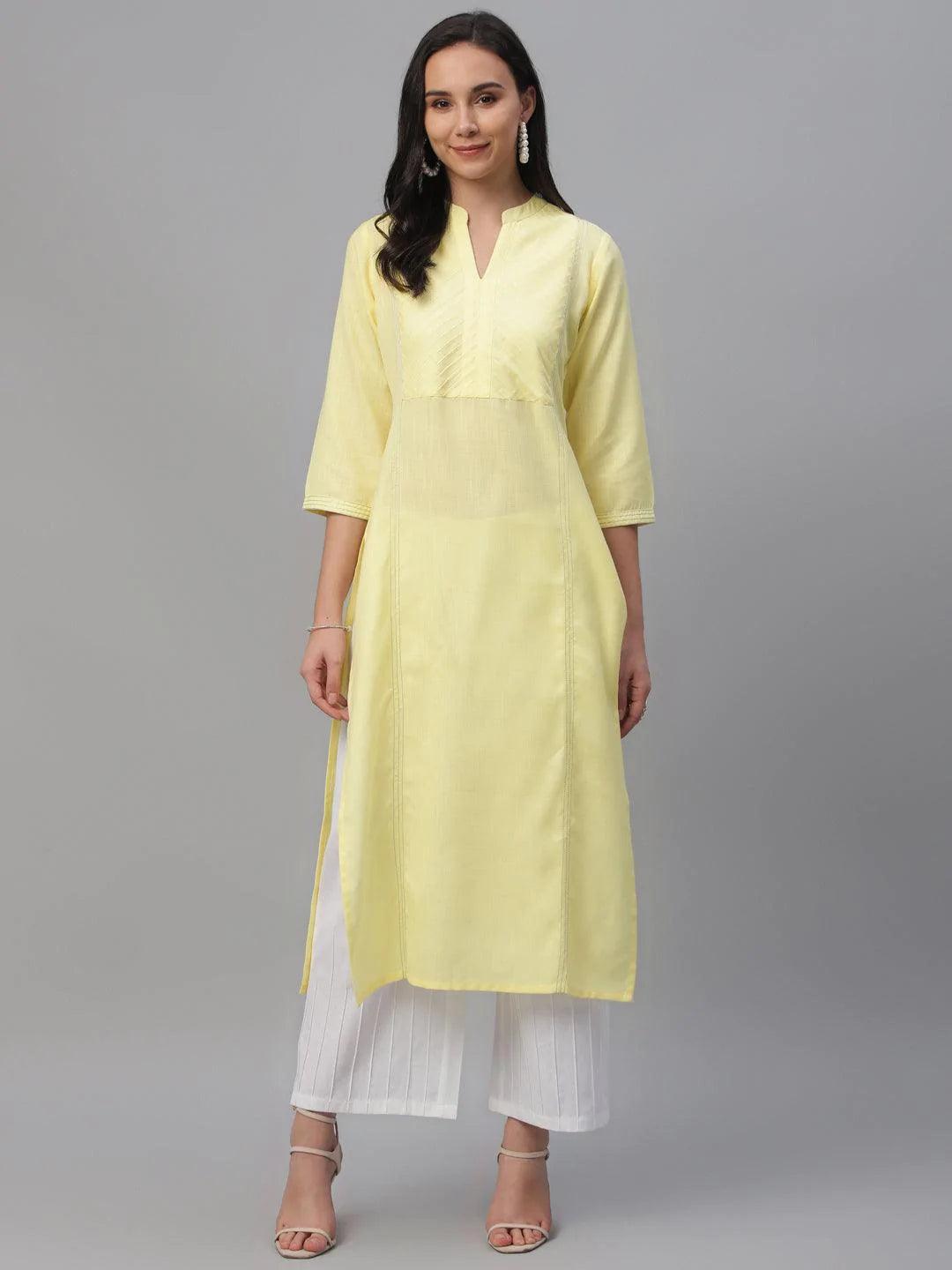 Yellow Solid Cotton Kurta