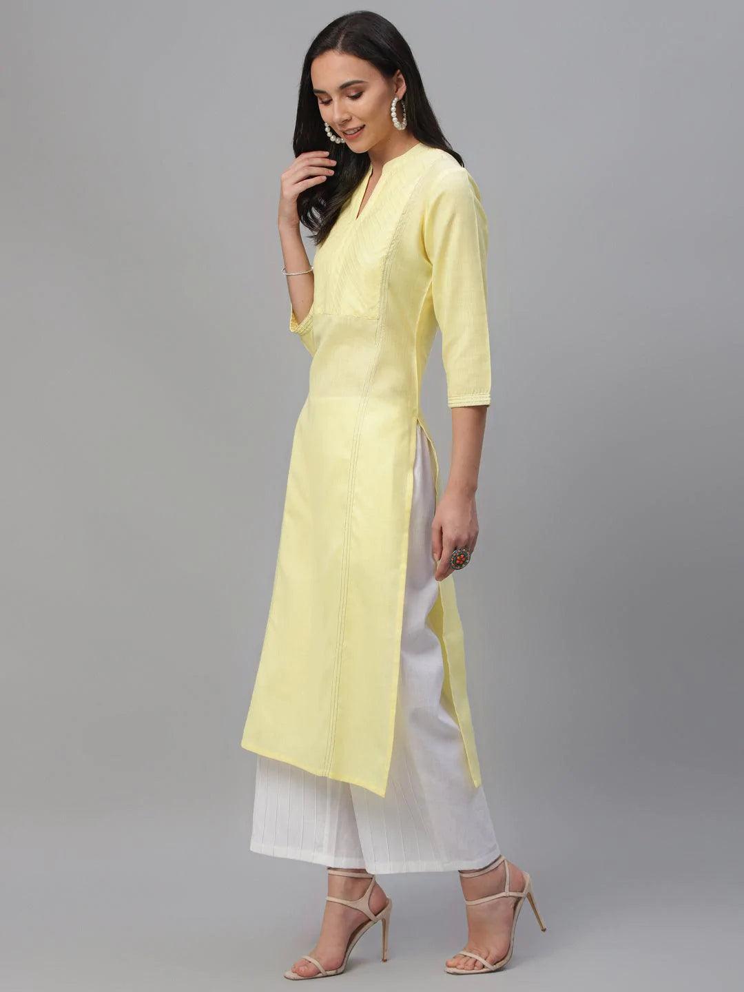 Yellow Solid Cotton Kurta