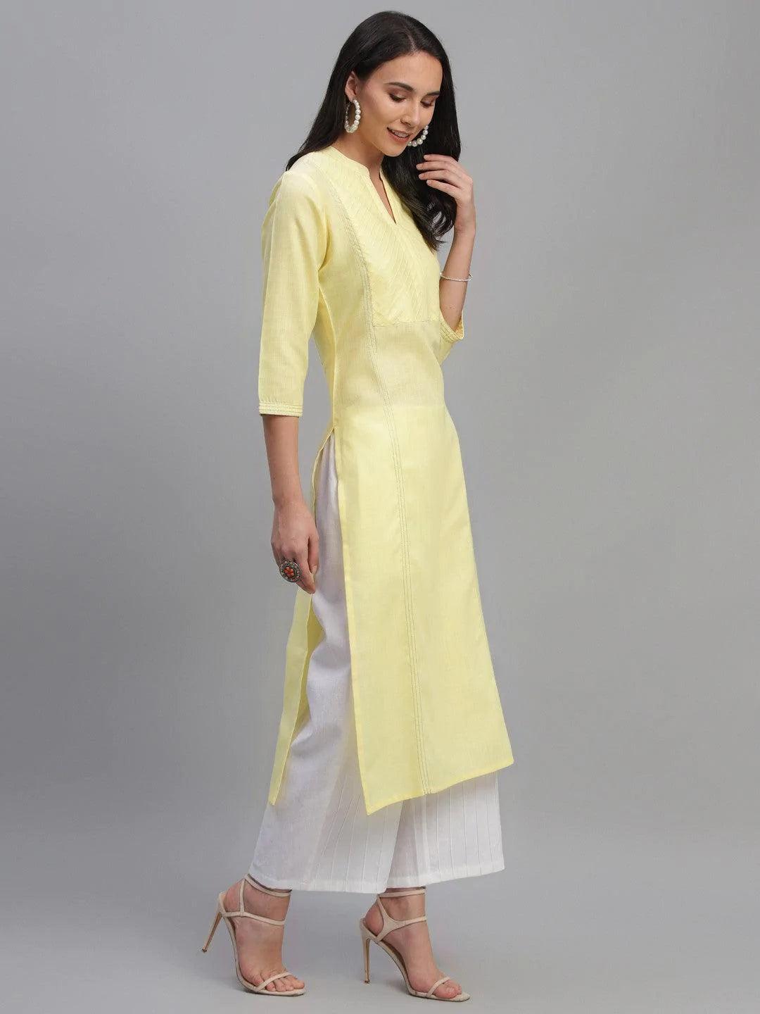 Yellow Solid Cotton Kurta - ShopLibas