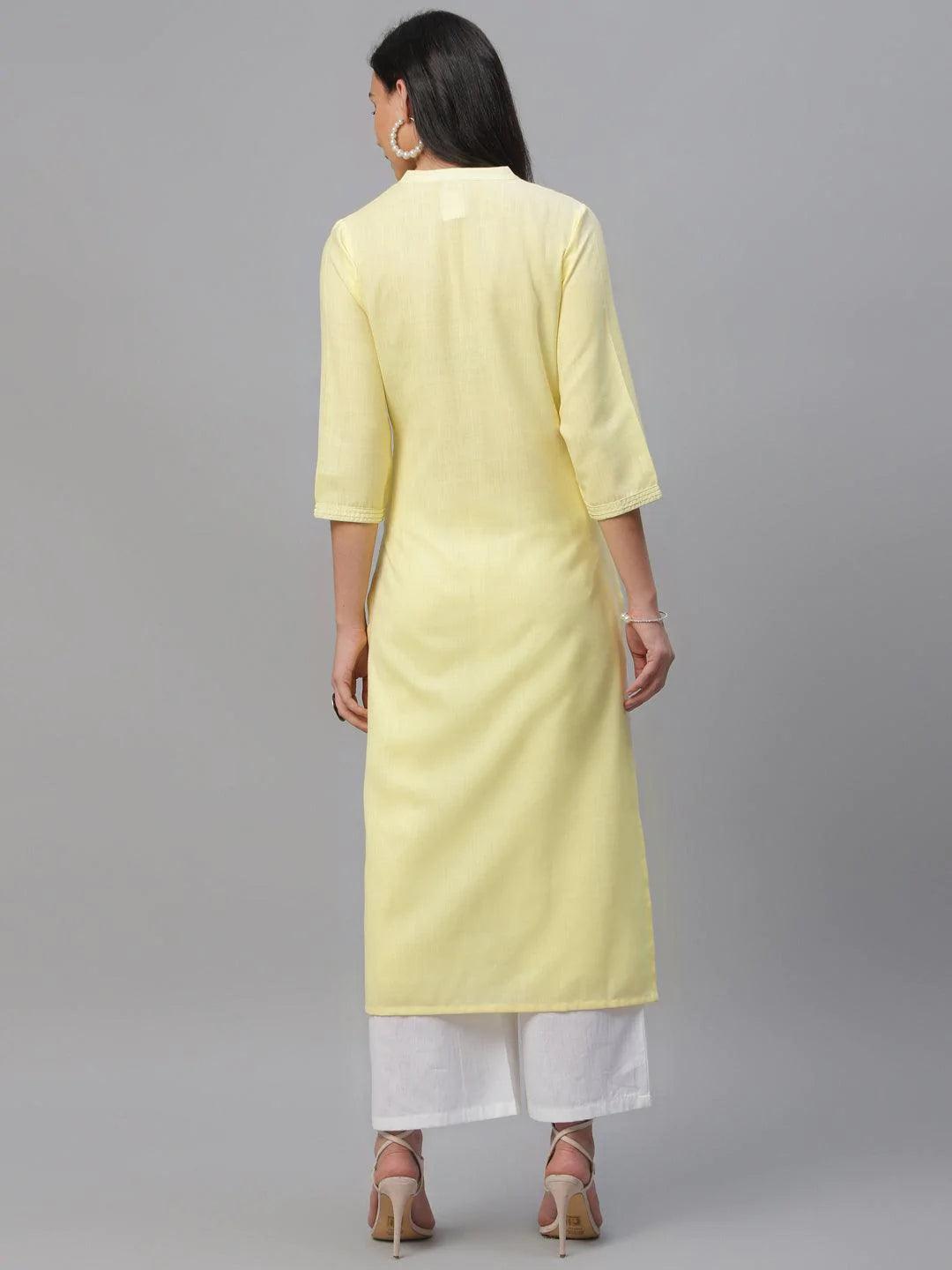 Yellow Solid Cotton Kurta - ShopLibas