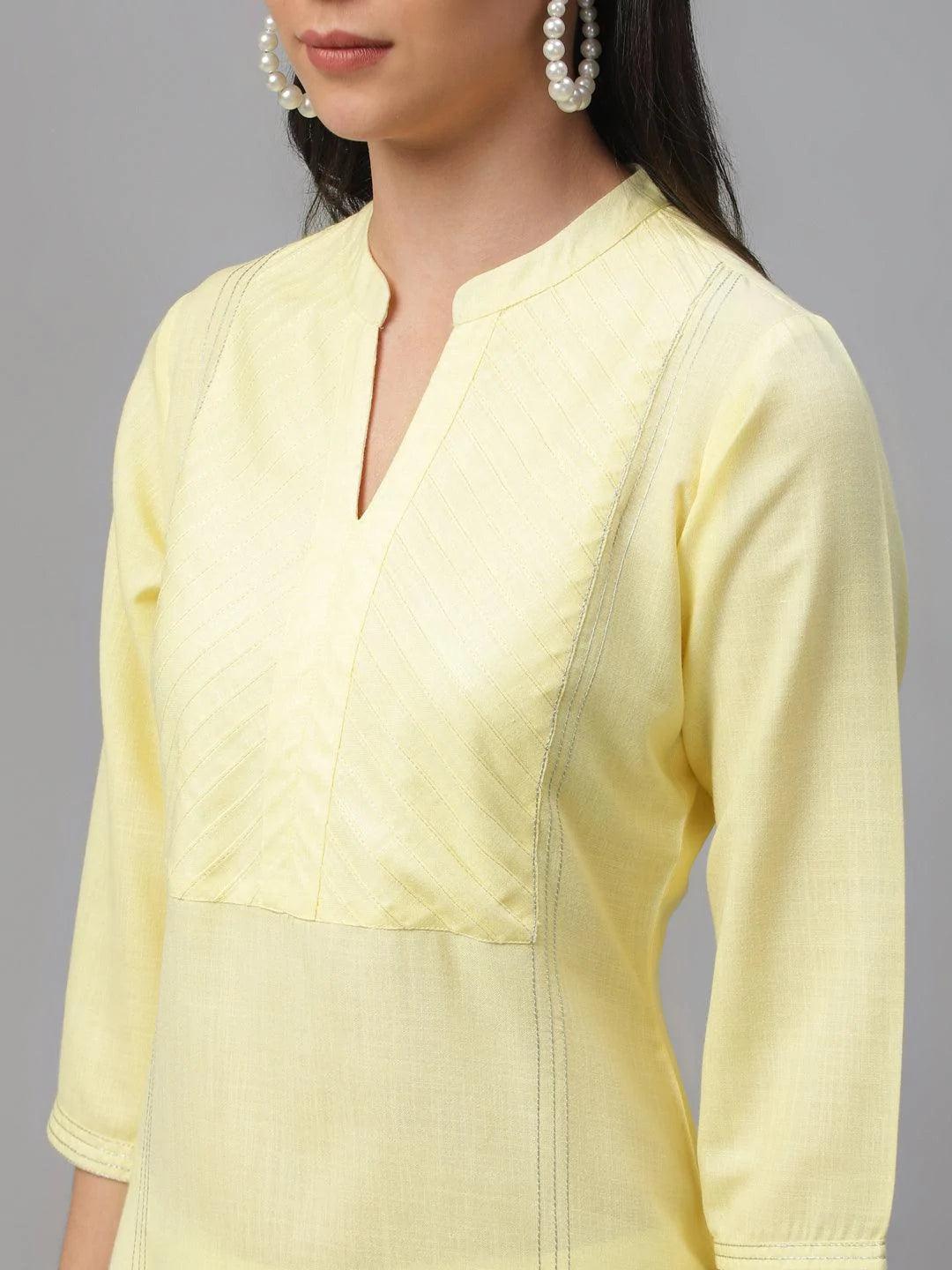 Yellow Solid Cotton Kurta - ShopLibas